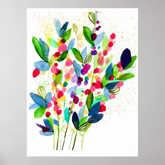 Abstract watercolor colourful floral poster (Front)