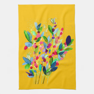 Abstract watercolor colourful floral tea towel