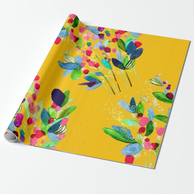 Abstract watercolor colourful floral wrapping paper (Unrolled)