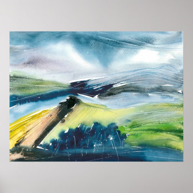 Abstract watercolor colourful landscape poster (Front)