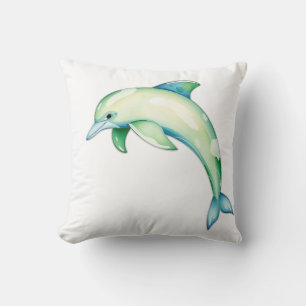 Abstract Watercolor Dolphin with Sea Stars Cushion