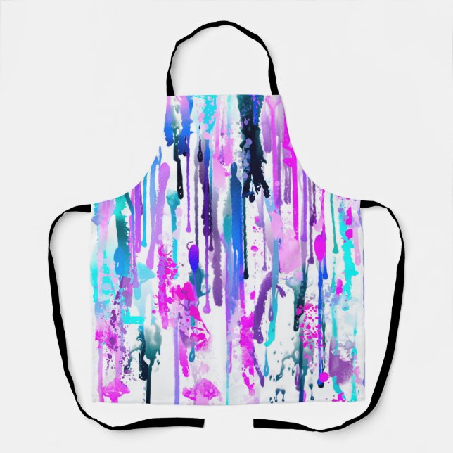 Abstract Watercolor Drips Blue Turquoise Pink Apron (Front)