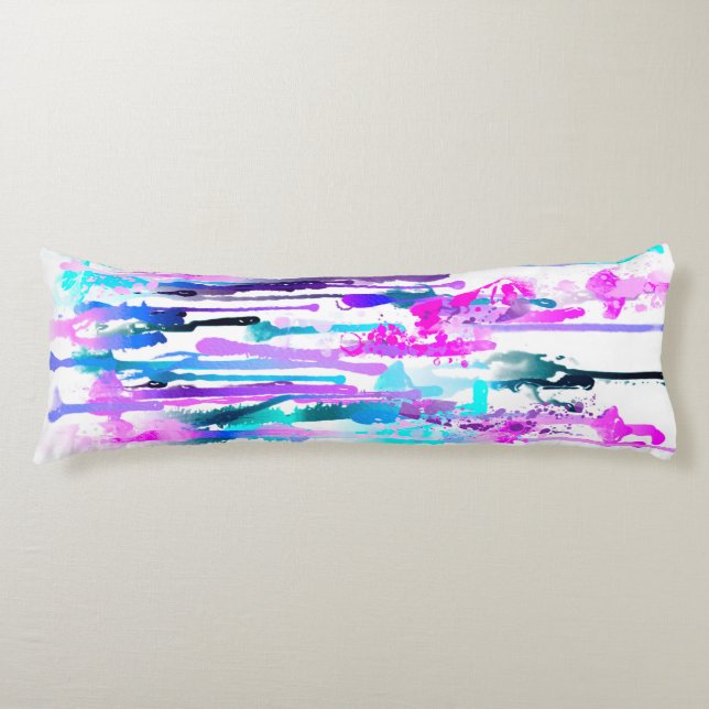Abstract Watercolor Drips Blue Turquoise Pink Body Cushion (Front)