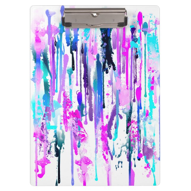 Abstract Watercolor Drips Blue Turquoise Pink Clipboard (Front)