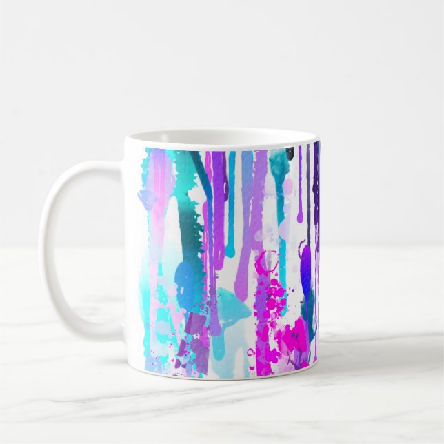 Abstract Watercolor Drips Blue Turquoise Pink Coffee Mug (Left)