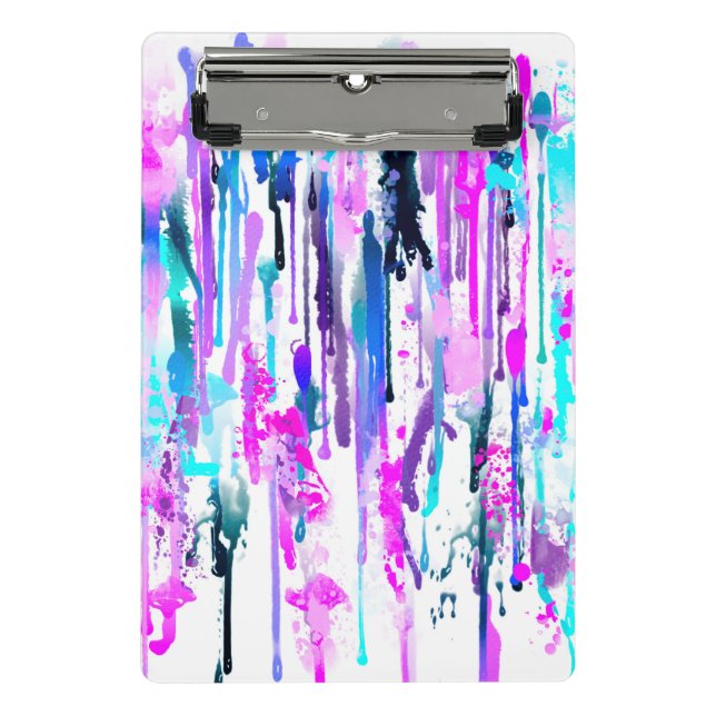 Abstract Watercolor Drips Blue Turquoise Pink Mini Clipboard (Front)
