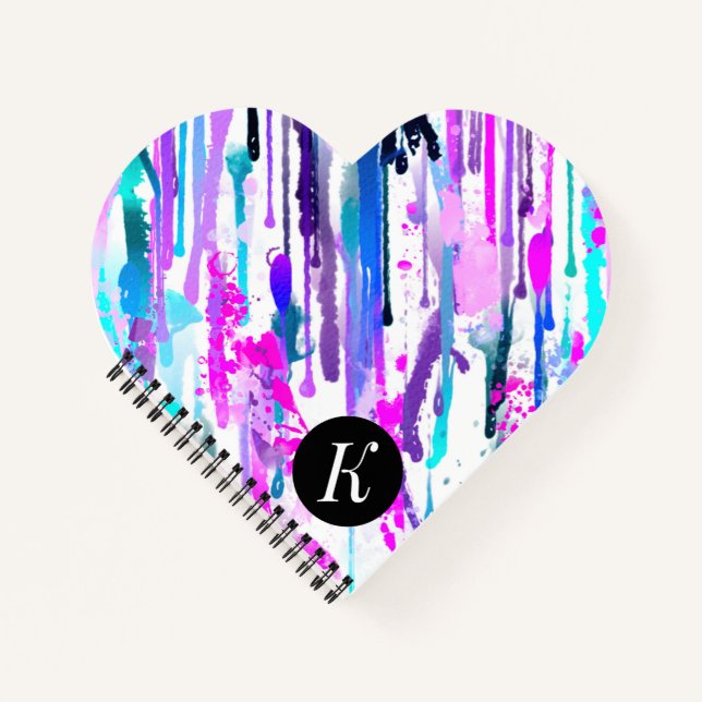 Abstract Watercolor Drips Blue Turquoise Pink Notebook (Front)