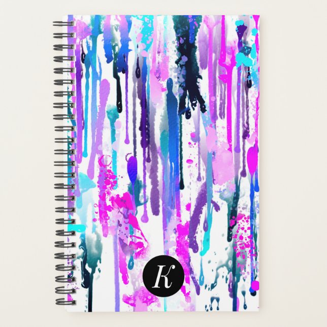 Abstract Watercolor Drips Blue Turquoise Pink Planner (Front)