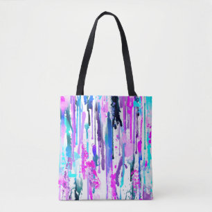 Abstract Watercolor Drips Blue Turquoise Pink Tote Bag