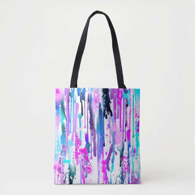 Abstract Watercolor Drips Blue Turquoise Pink Tote Bag (Front)