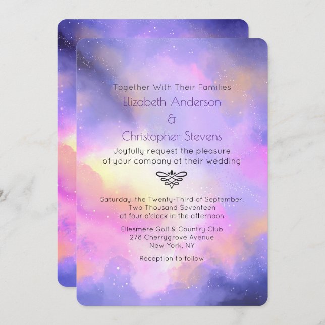 Abstract Watercolor - Elegant Space Design Wedding Invitation (Front/Back)