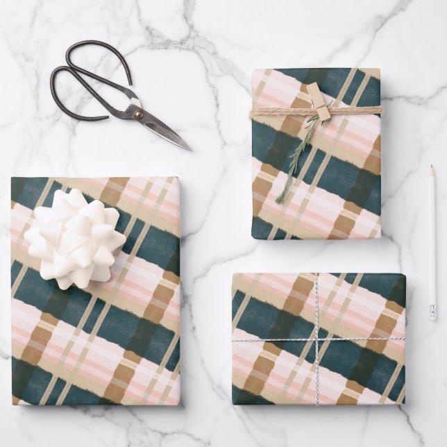 Abstract Watercolor Festive Green & Pink Pattern Wrapping Paper Sheet (Front)