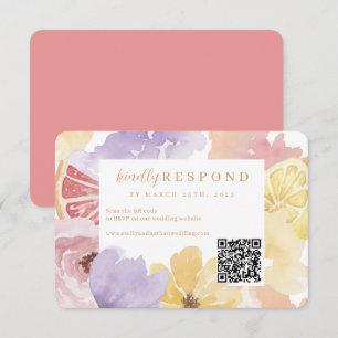 Abstract Watercolor Floral Cocktail Citrus QR Code RSVP Card