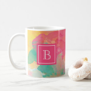Abstract Watercolor Floral Monogram Initial Pink Coffee Mug