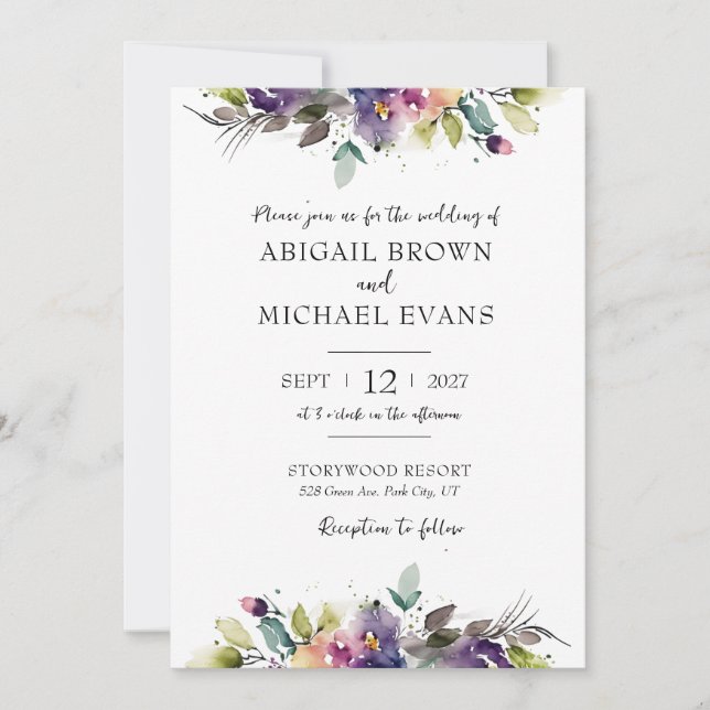 Abstract Watercolor Floral Wedding Invitation (Front)
