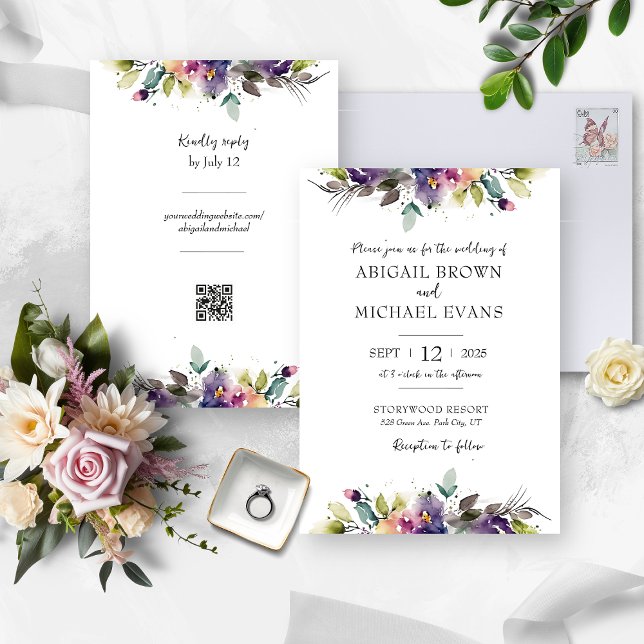 Abstract Watercolor Floral Wedding Invitation (Creator Uploaded)