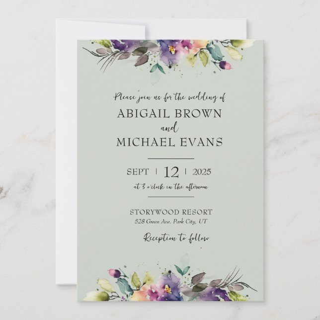 Abstract Watercolor Floral Wedding Invitation (Front)