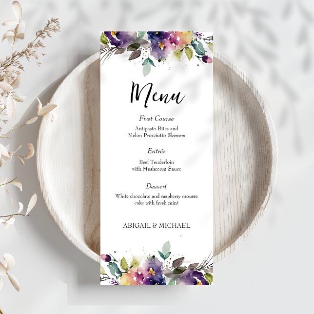 Abstract Watercolor Floral Wedding Menu (Menu)