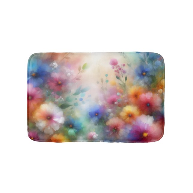 Abstract Watercolor Florals Bath Mat (Front)