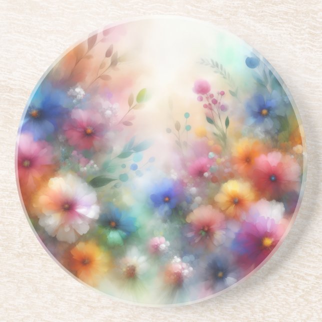 Abstract Watercolor Florals Coaster (Front)