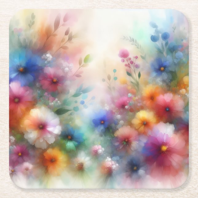 Abstract Watercolor Florals Paper Coaster (Front)