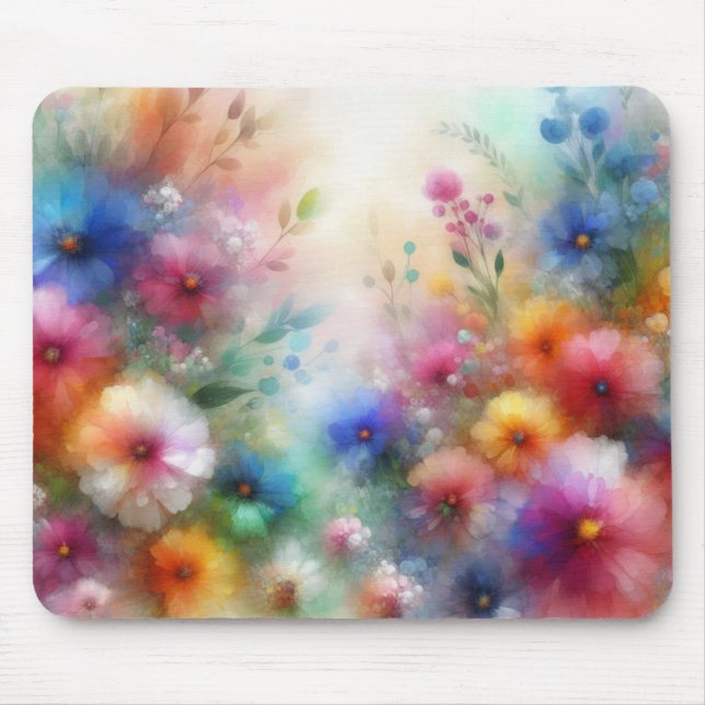 Abstract Watercolor Florals Print Mouse Mat (Front)