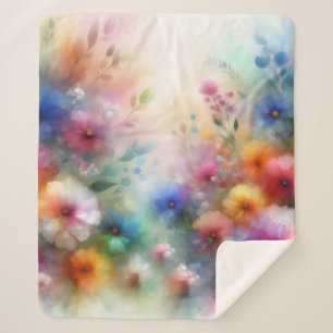 Abstract Watercolor Florals Print Sherpa Blanket