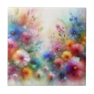 Abstract Watercolor Florals Print Tile