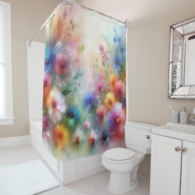 Abstract Watercolor Florals Shower Curtain (In Situ)