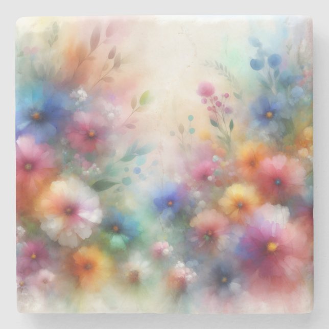 Abstract Watercolor Florals Stone Coaster (Front)