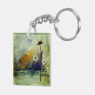 Abstract Watercolor Flower Keychain