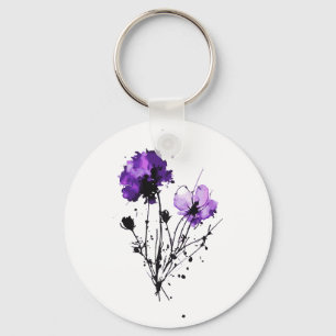  Abstract Watercolor Flowers Key Ring