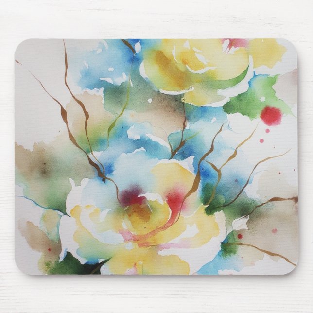 Abstract watercolor flowers mouse mat (Front)