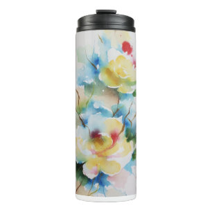 Abstract watercolor flowers thermal tumbler
