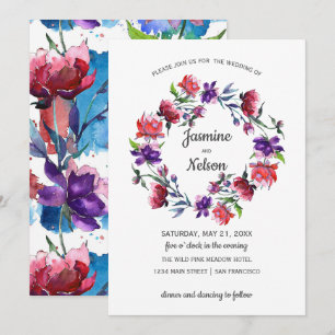 Abstract watercolor Flowers wreath Wedding Invitation