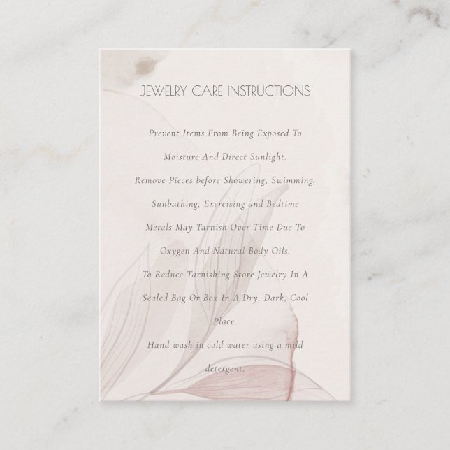 Abstract Watercolor Foliage Blush Jewellery Care Business Card (Front)
