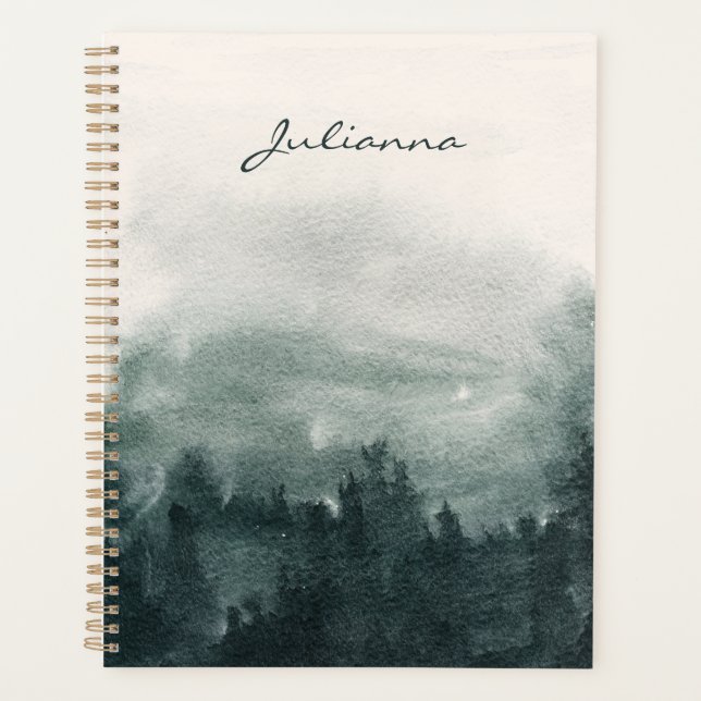 Abstract Watercolor Forest Landscape Personalised Planner (Front)