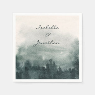 Abstract Watercolor Forest Landscape Wedding  Napkin