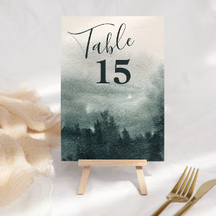 Abstract Watercolor Forest Landscape Wedding Table Number