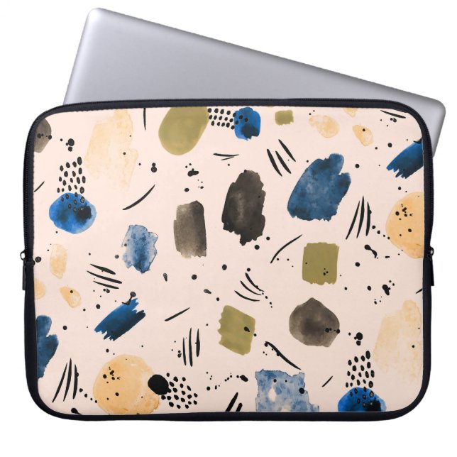 Abstract Watercolor: Geometric Ink Pattern. Laptop Sleeve (Front)