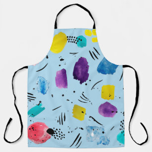 Abstract watercolor geometric shapes with ink stai apron