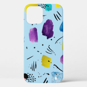 Abstract watercolor geometric shapes with ink stai iPhone 12 case