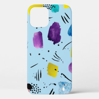 Abstract watercolor geometric shapes with ink stai iPhone 12 case