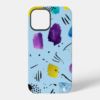 Abstract watercolor geometric shapes with ink stai iPhone 12 case