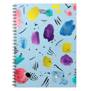 Abstract watercolor geometric shapes with ink stai notebook