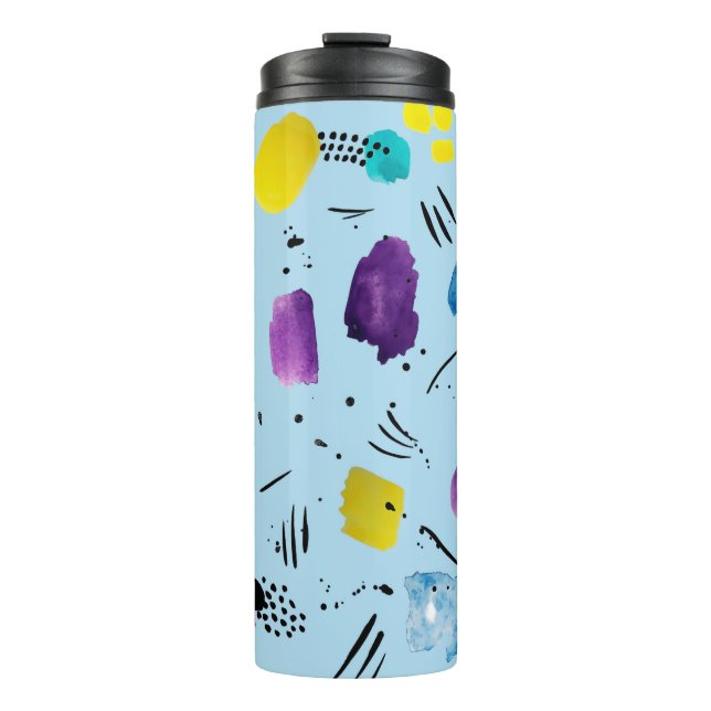 Abstract watercolor geometric shapes with ink stai thermal tumbler (Front)