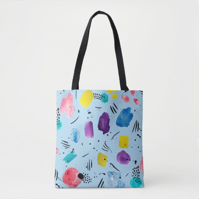 Abstract watercolor geometric shapes with ink stai tote bag (Front)