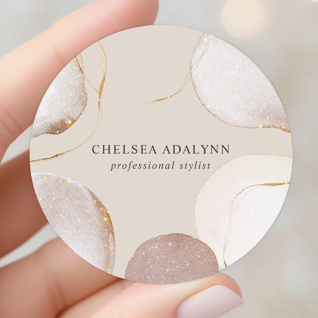 Abstract Watercolor Glittering Luxury Elegant Gold Classic Round Sticker (Creator Uploaded)