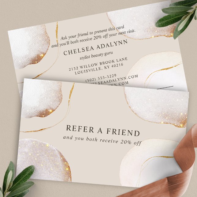 Abstract Watercolor Glittering Luxury Elegant Gold Referral Card (Creator Uploaded)