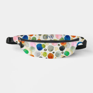 Abstract Watercolor Gold Glitter Art + Monogram Bum Bags